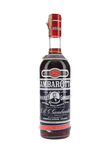 Vintage bottle of Amaro Gambarotta with a dark label, red capsule and the 1832 house crest