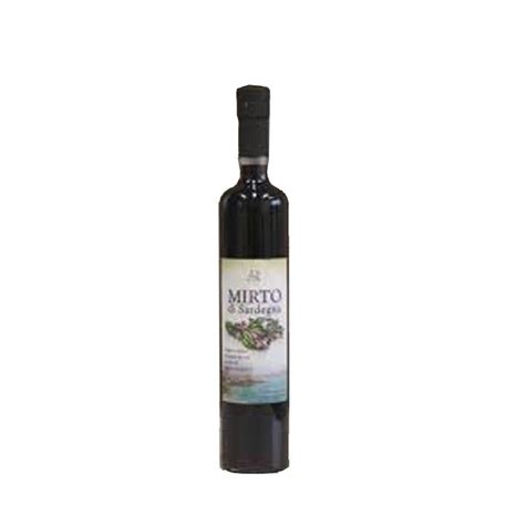 Bottle of Mirto di Sardegna, the deep purple Sardinian myrtle berry liqueur