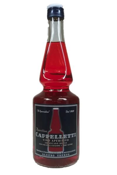 Bottle of Cappelletti Aperitivo Americano Rosso — the bright red, wine-based Italian bitter aperitivo from Trentino, with its black and silver Antica Erboristeria label