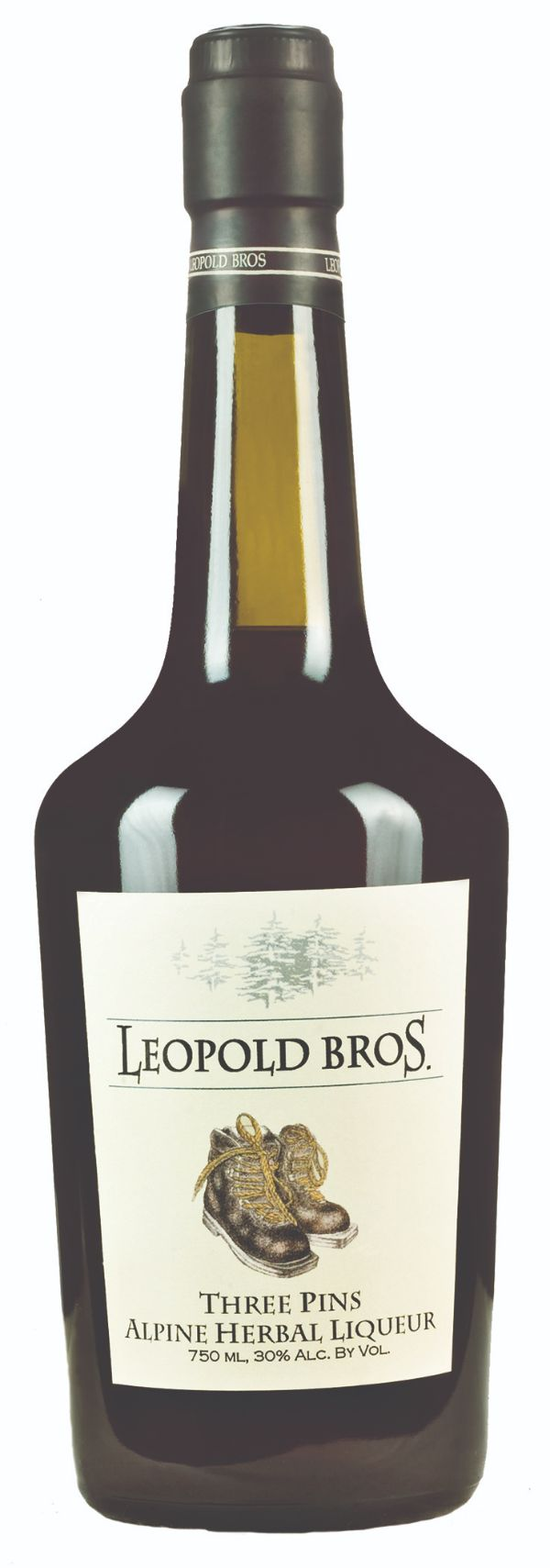 Bottle of Leopold Bros Three Pins Alpine Herbal Liqueur