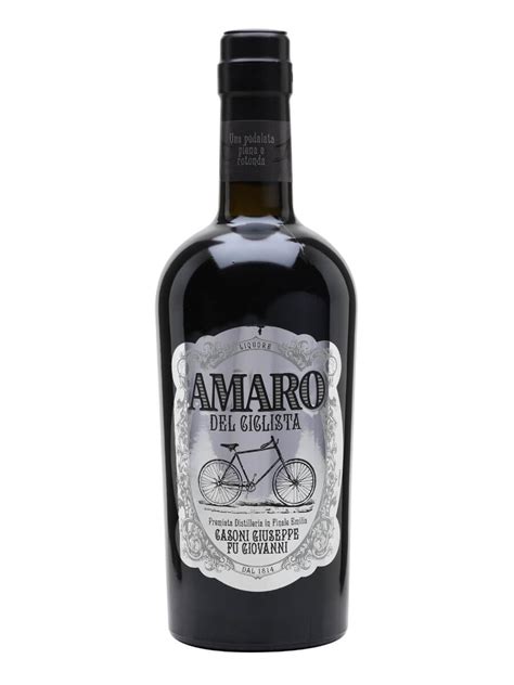 Bottle of Amaro del Ciclista by Casoni with its silver bicycle label