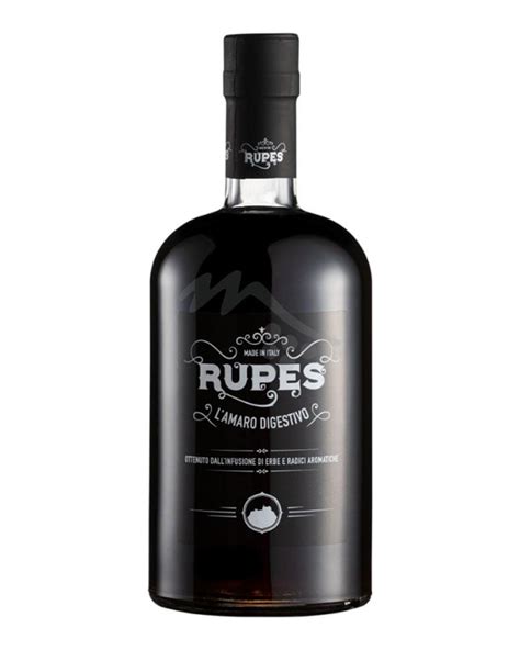 Black bottle of Amaro Rupes, the craft digestivo from the Dolomiti Lucane in Basilicata
