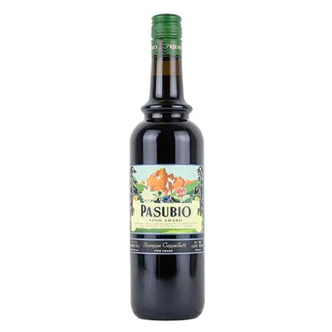 Bottle of Amaro Pasubio vino amaro by Giuseppe Cappelletti, with its illustrated alpine label