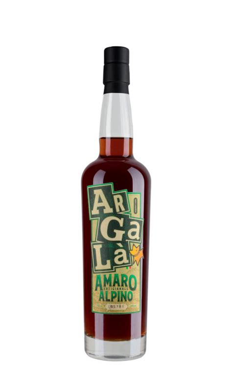 Bottle of Amaro Argalà Amaro Artigianale Alpino with its green hand-lettered label, the wild-herb alpine amaro from Valle Maira in Piedmont