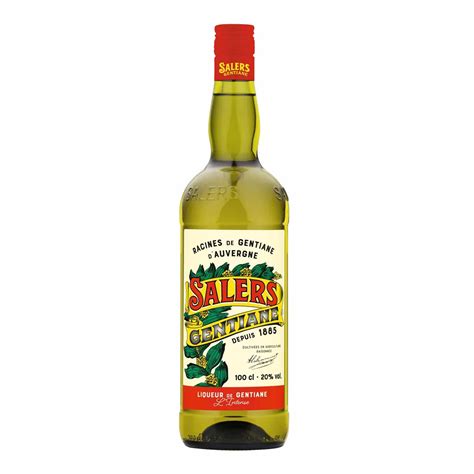 Vintage French advertising poster for Salers Gentiane d'Auvergne showing a woman holding the bottle