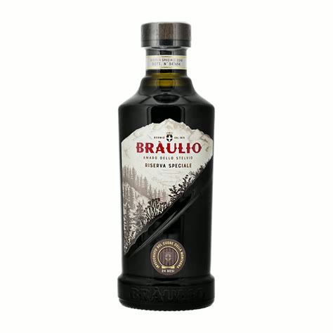 Bottle of Braulio Riserva Speciale alpine amaro with its dark forest-scene label