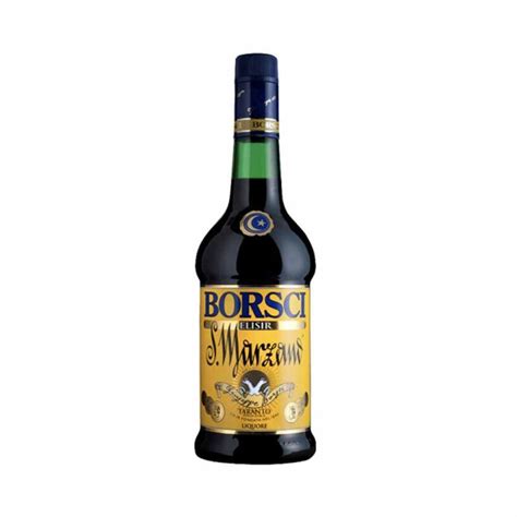 Bottle of Elisir San Marzano Borsci amaro with its gold label, the sweet spiced digestivo made in Taranto, Puglia