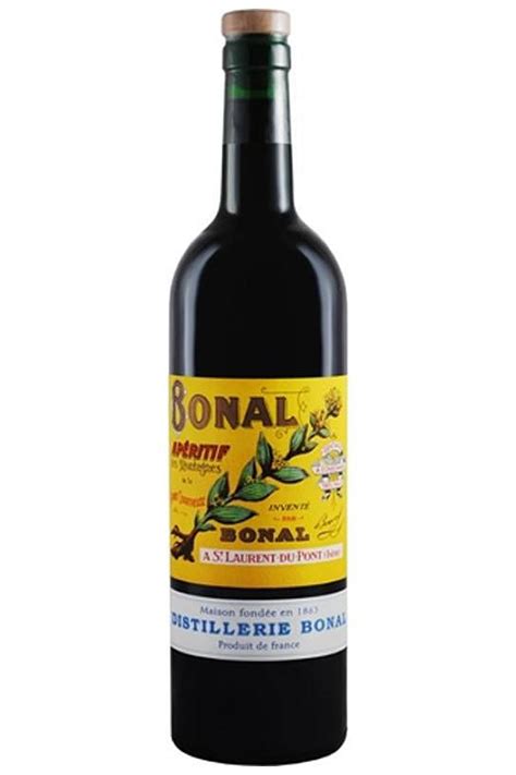 Bottle of Bonal Gentiane-Quina with its vintage yellow label from Distillerie Bonal