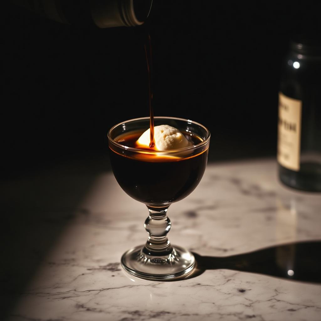 Amaro Affogato amaro cocktail served in a coupe glass