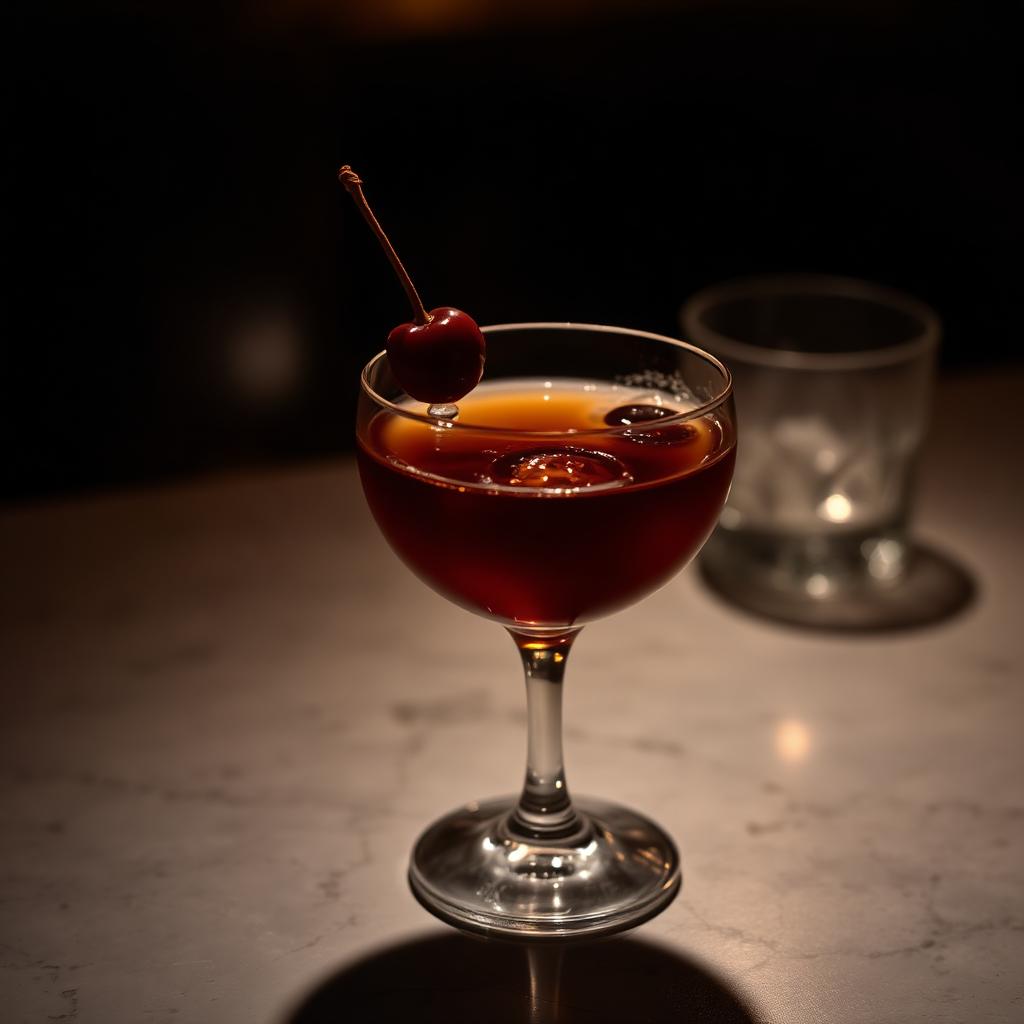 Amaro Manhattan amaro cocktail served in a coupe glass