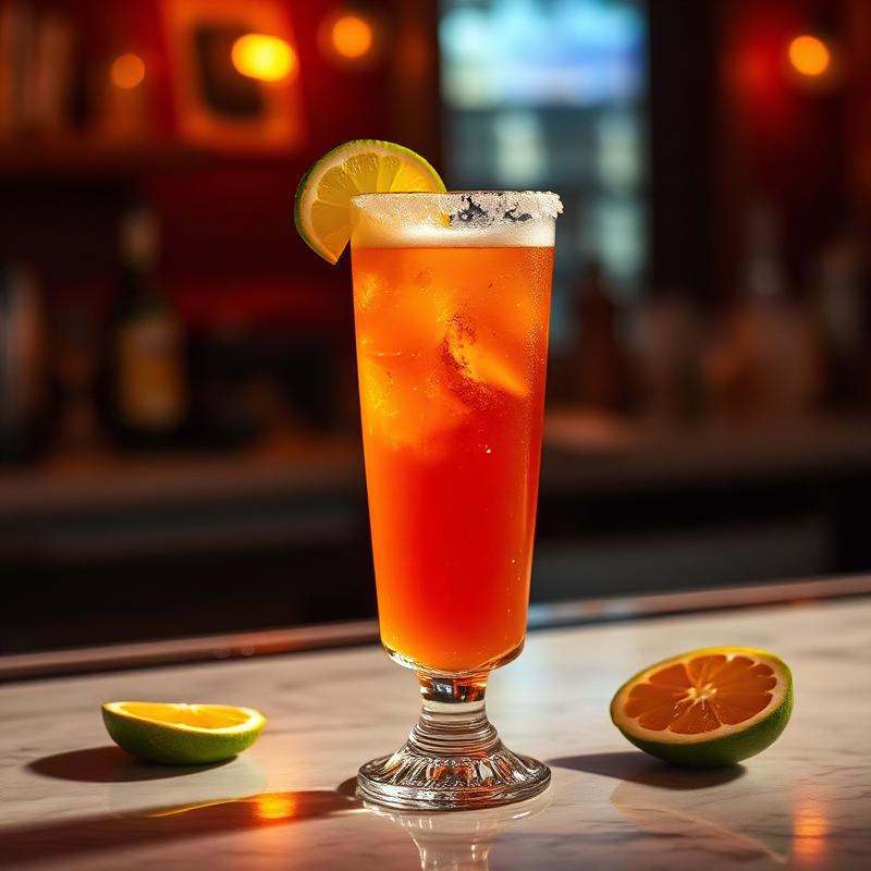 Amaro Michelada amaro cocktail served in a coupe glass