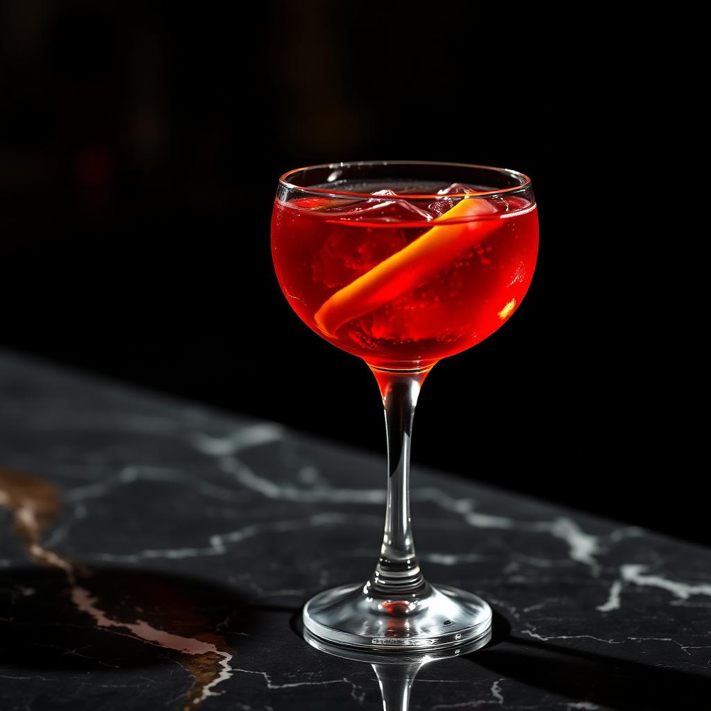 Cardinale amaro cocktail served in a coupe glass