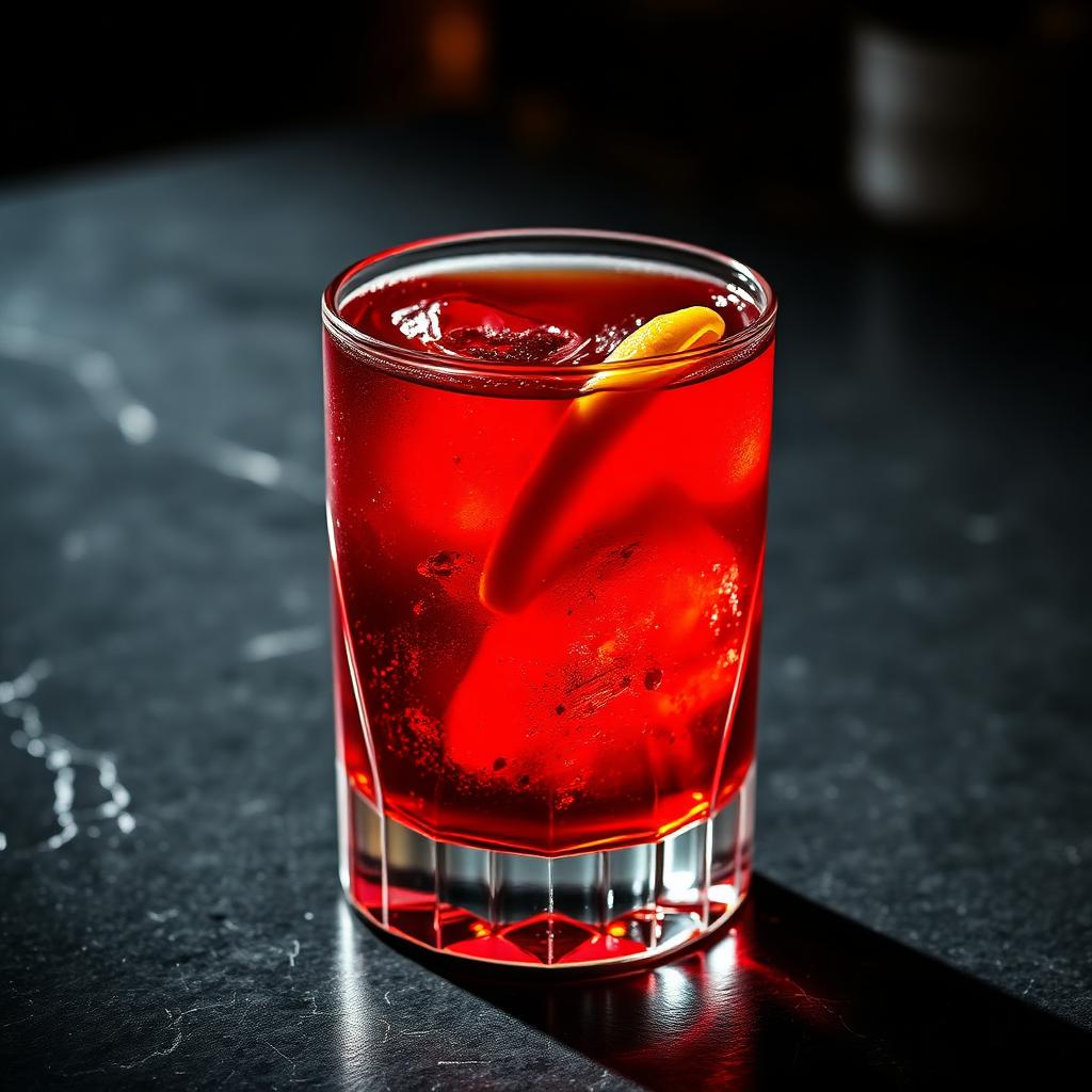 Negroni Lucano amaro cocktail served in a coupe glass
