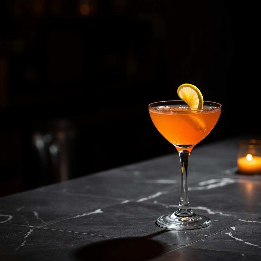 Unusual Negroni amaro cocktail served in a coupe glass